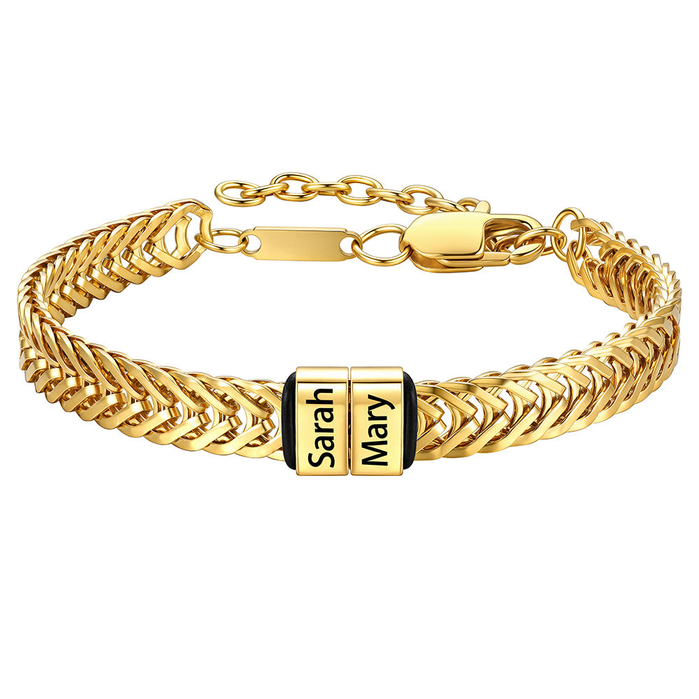 Gold Custom 2 Names Chain Bracelet for Men on a white background