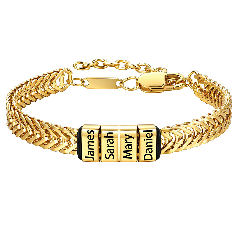 Gold Custom 4 Names Chain Bracelet for Men on a white background