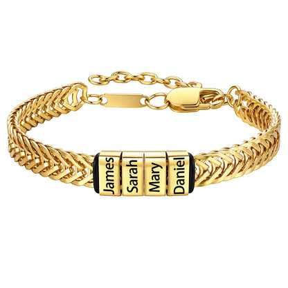 Gold Custom 4 Names Chain Bracelet for Men on a white background
