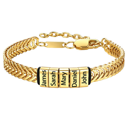 Gold Custom 5 Names Chain Bracelet for Men on a white background