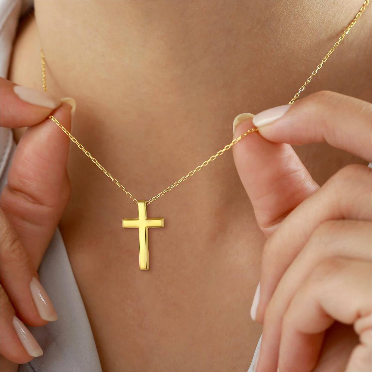 Gold Dainty Cross Necklace for Women
