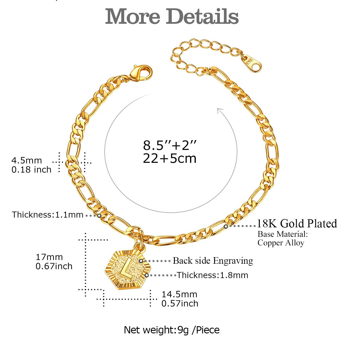 Gold Initial Anklet size