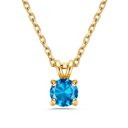 Gold Plated 1CT Solitaire December Birthstone Necklace For Women on a white background