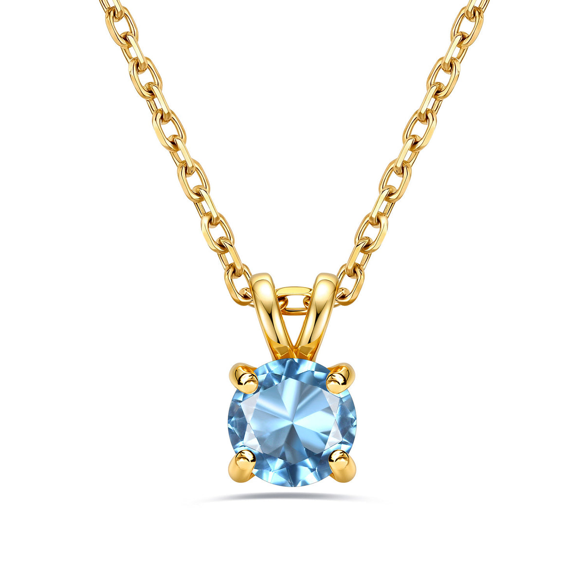 Gold Plated 1CT Solitaire March Birthstone Necklace For Women on a white background