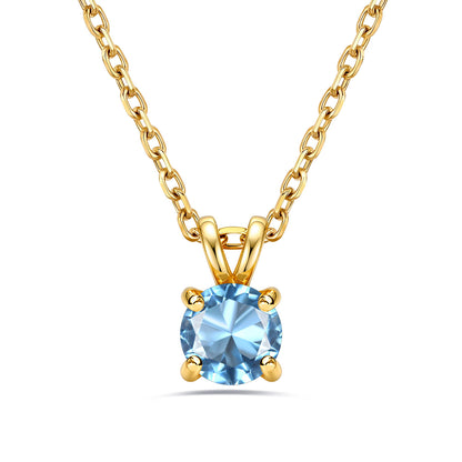 Gold Plated 1CT Solitaire March Birthstone Necklace For Women on a white background