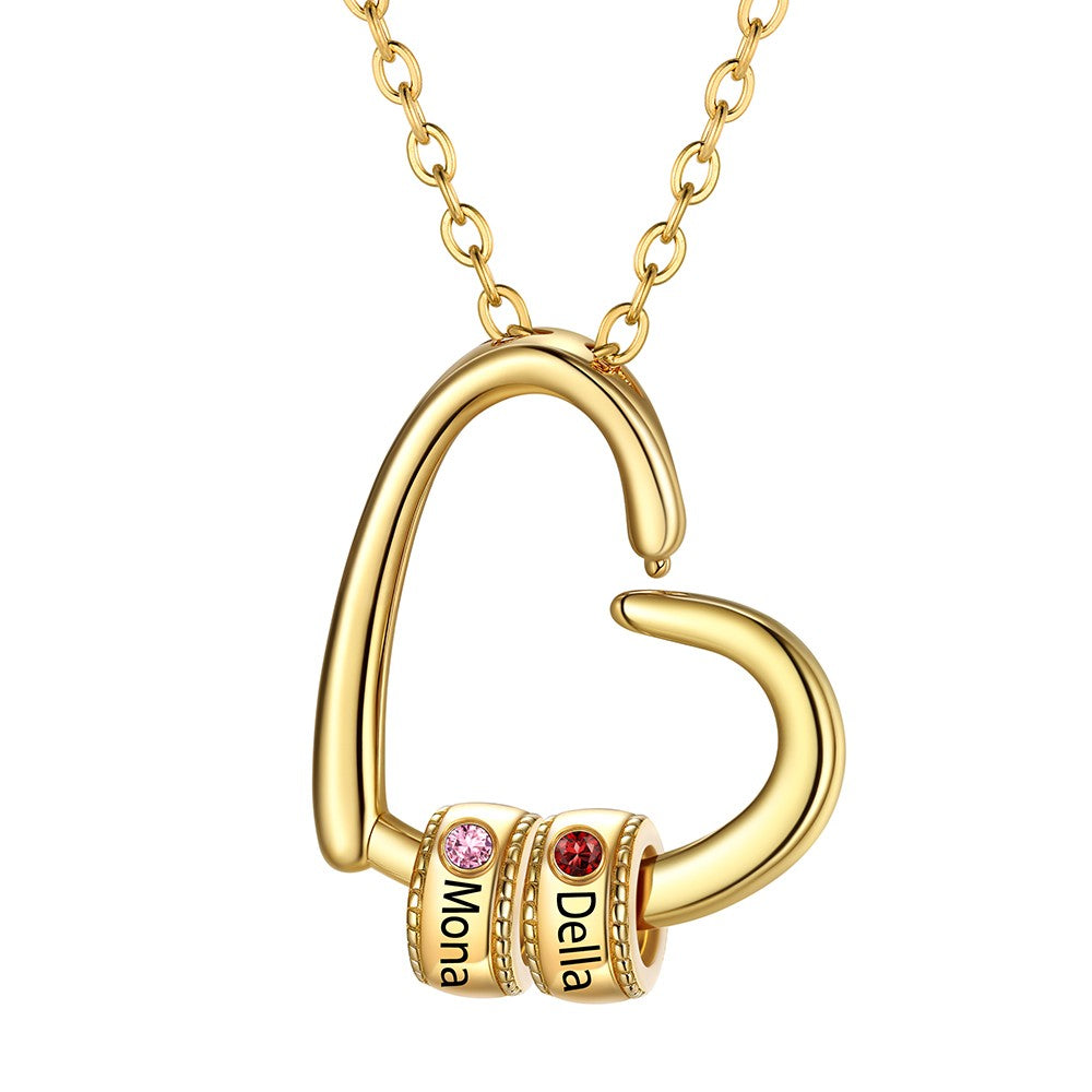 Gold Plated 2 Birthstones Names Beads Heart Necklace BSP210064