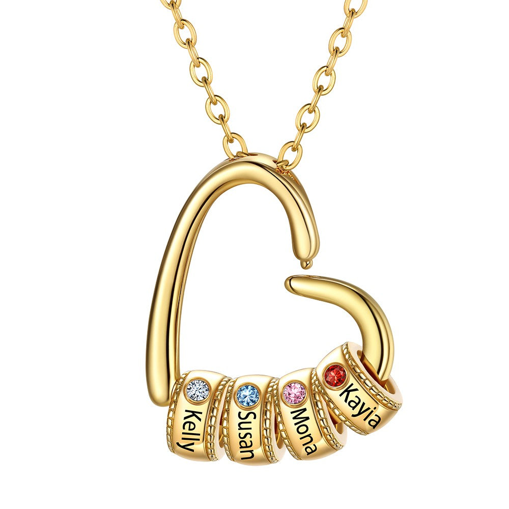Gold Plated 4 Birthstones Names Beads Heart Necklace BSP210064
