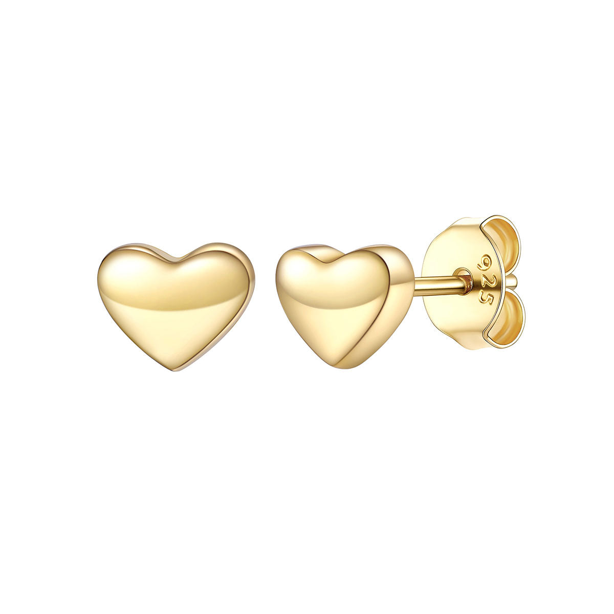 Gold Plated 925 Sterling Silver 7mm Heart Stud Earrings for Women on white background
