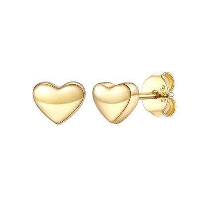 Gold Plated 925 Sterling Silver 7mm Heart Stud Earrings for Women on white background