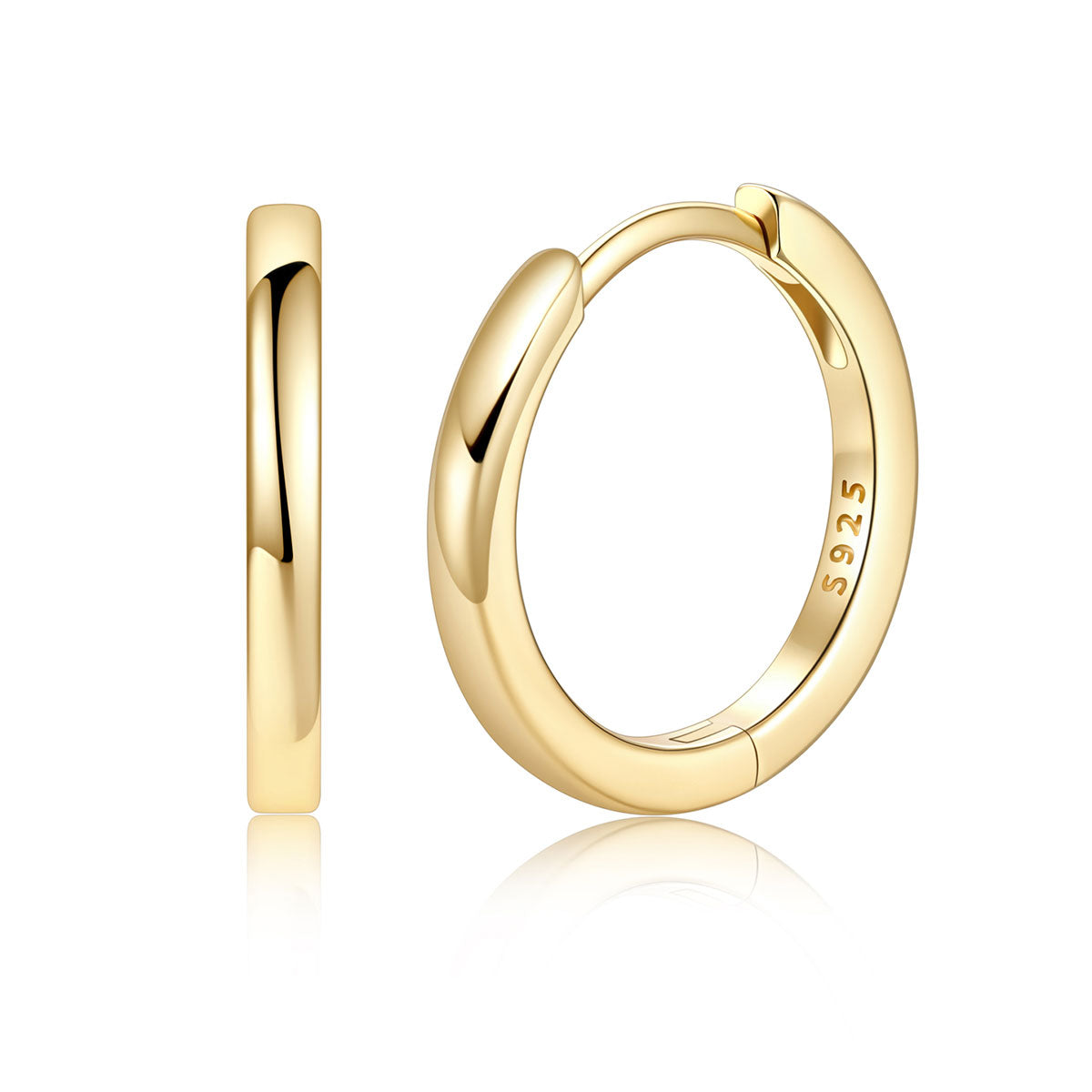 Gold Plated 925 Sterling Silver Huggie Earrings for Men Women on a white background 12mm