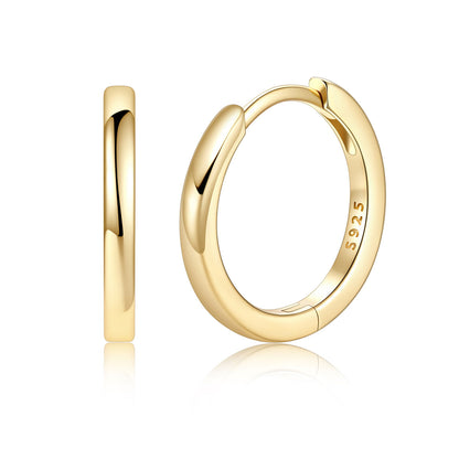 Gold Plated 925 Sterling Silver Huggie Earrings for Men Women on a white background 12mm