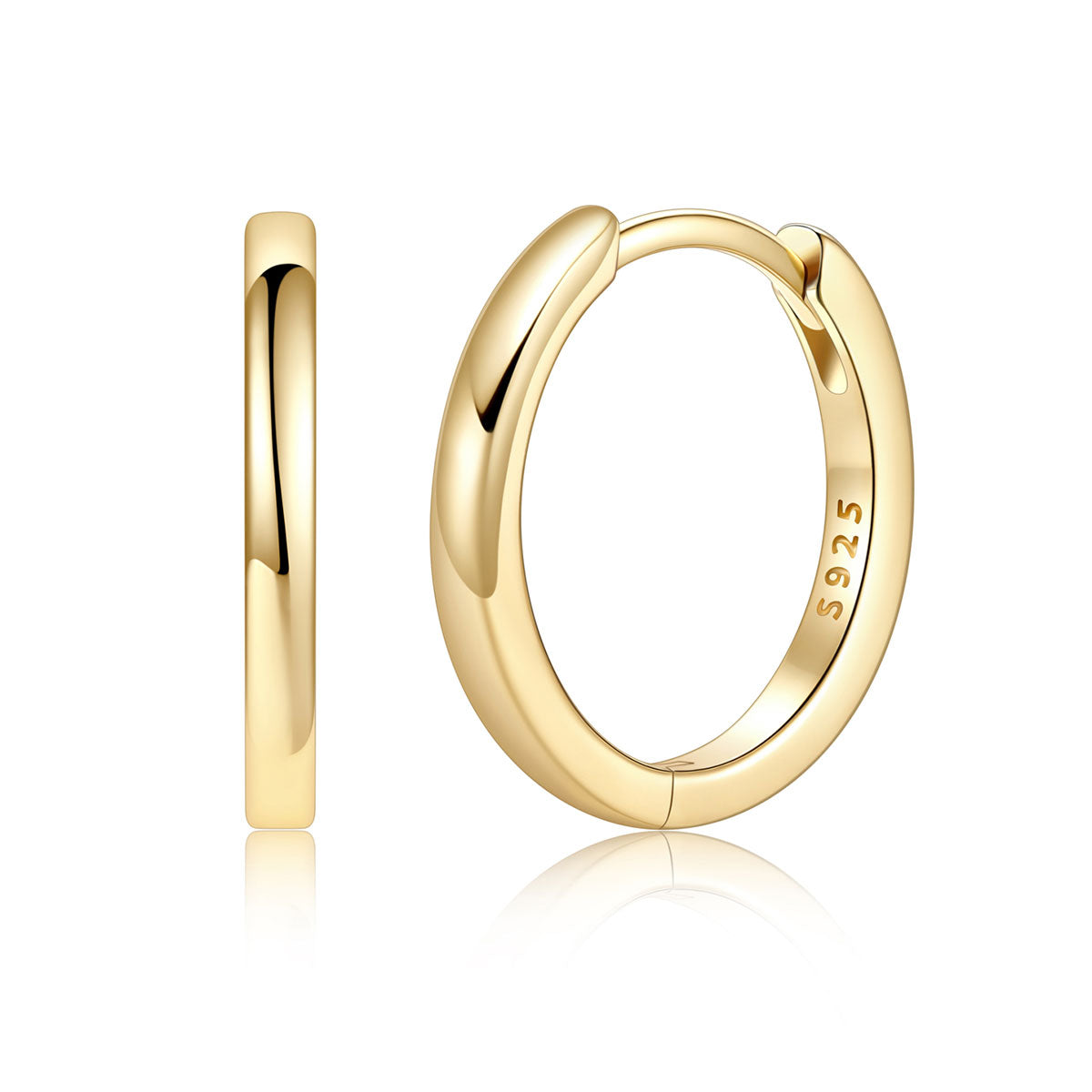 Gold Plated 925 Sterling Silver Huggie Earrings for Men Women on a white background 14mm
