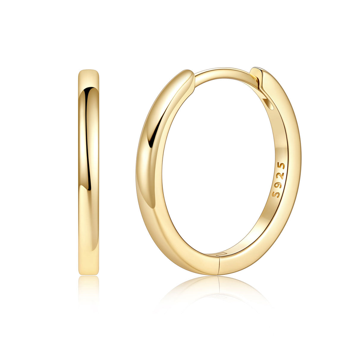 Gold Plated 925 Sterling Silver Huggie Earrings for Men Women on a white background 16mm