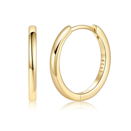 Gold Plated 925 Sterling Silver Huggie Earrings for Men Women on a white background 16mm