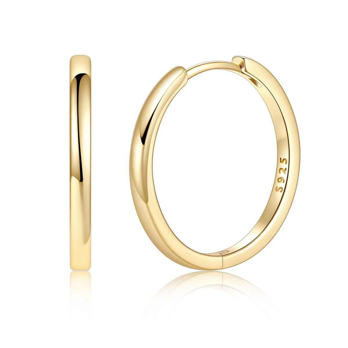 Gold Plated 925 Sterling Silver Huggie Earrings for Men Women on a white background 20mm