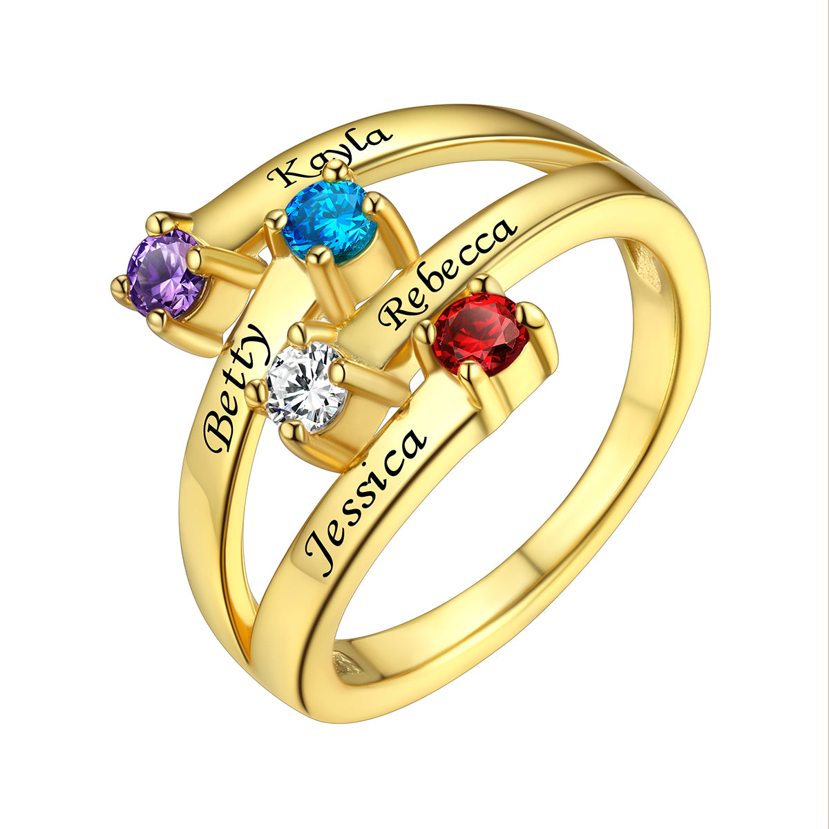 Gold Plated Adjustable Sterling Silver Personalized 4 Birthstone Ring
