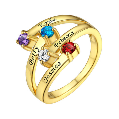 Gold Plated Adjustable Sterling Silver Personalized 4 Birthstone Ring