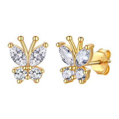 Gold Plated April Birthstone Butterfly Stud Earrings on white background