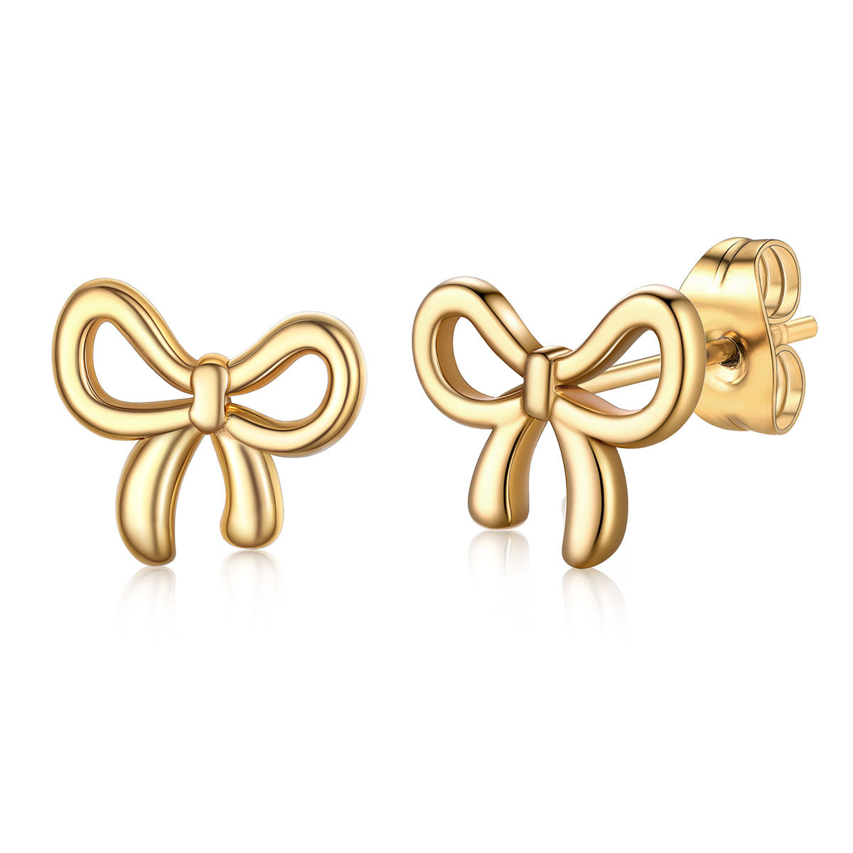 Gold Plated Bow Ribbon Studs Earrings