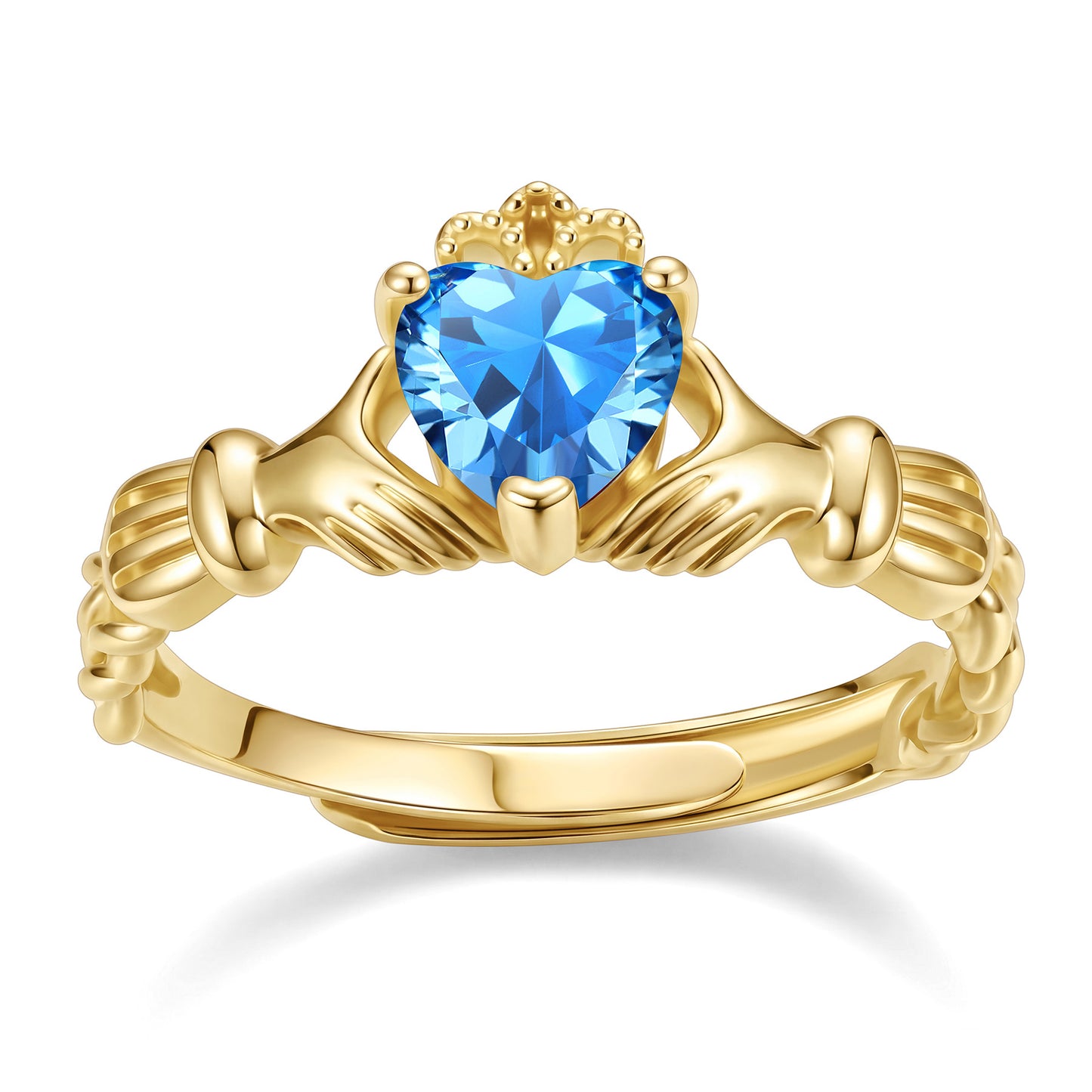 Gold Plated Claddagh Heart December Birthstone Ring on a white background