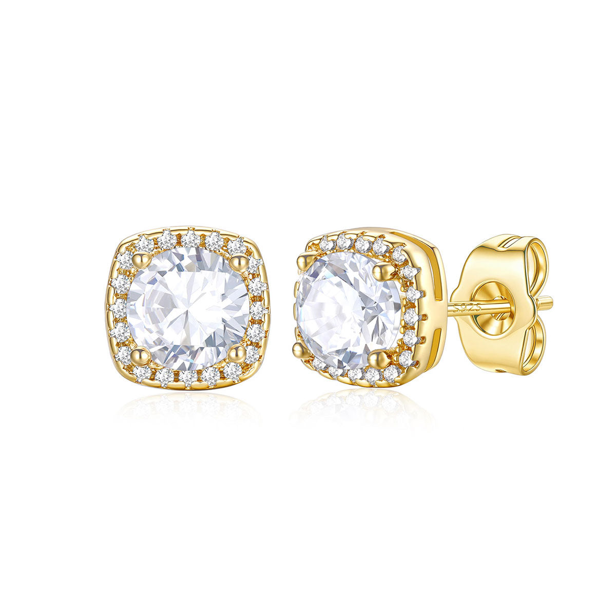 Gold Plated Cubic Zirconia Halo Stud Earrings for Men Women 1 ct on a white background