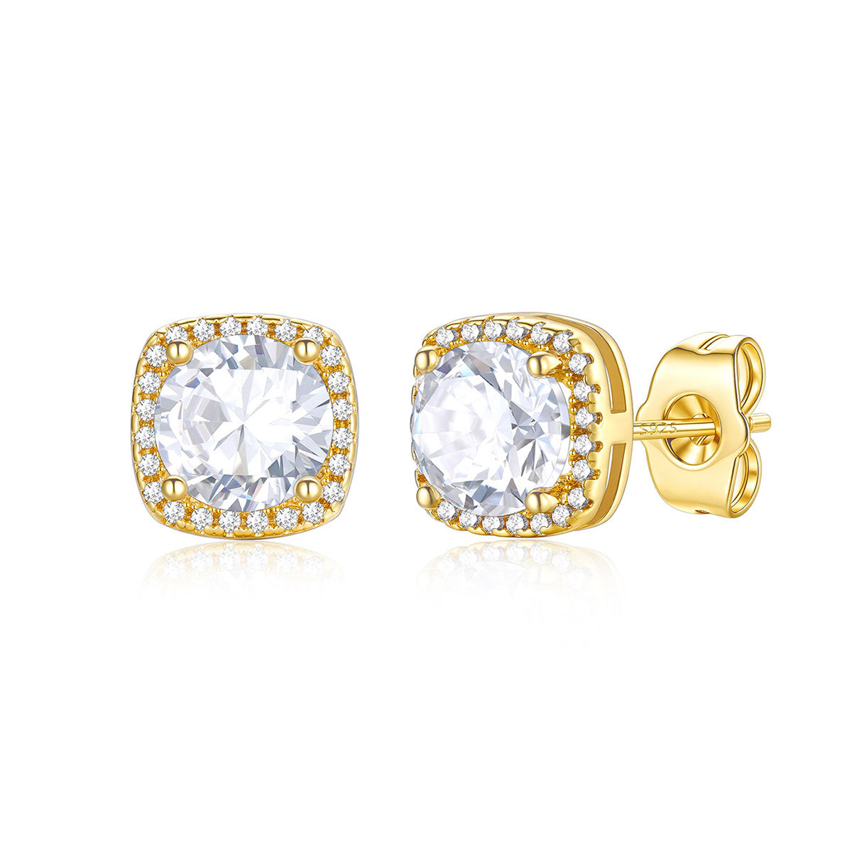 Gold Plated Cubic Zirconia Halo Stud Earrings for Men Women 2 ct on a white background
