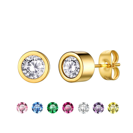 Gold Plated Cubic Zirconia Interchangeable Bezel Set Stud Earrings DE22046