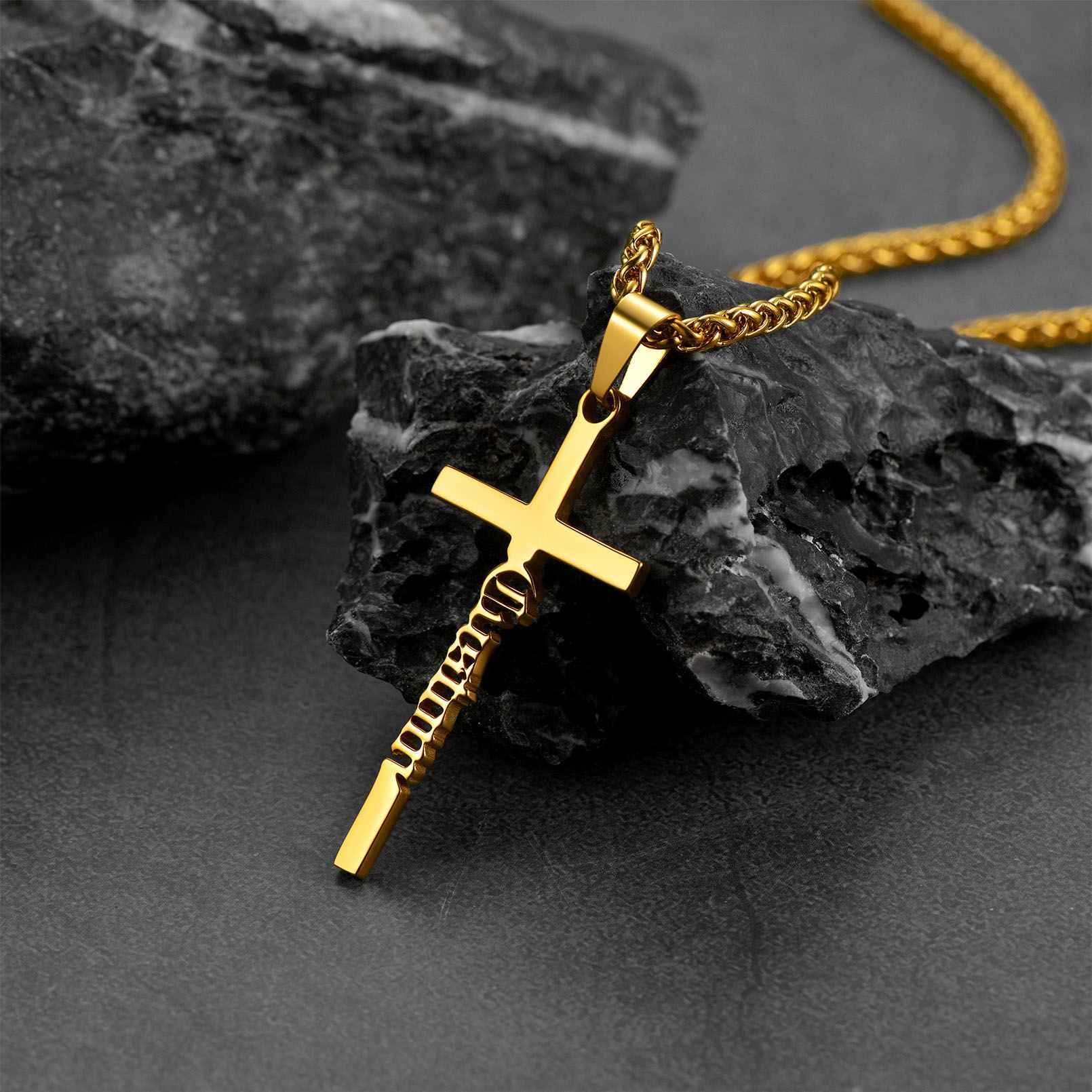 Gold Plated Custom Name Cross Necklace Stainless Steel