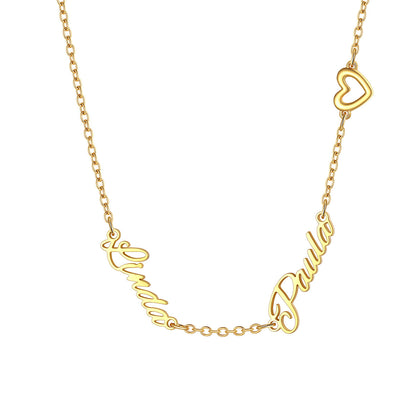 Gold Plated Custom Name Necklace with Heart for Women on a white background