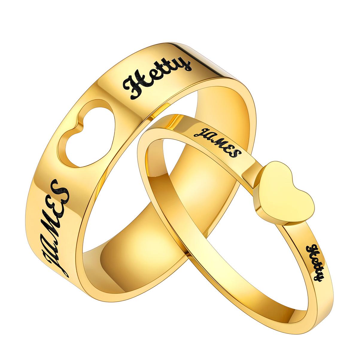 Gold Plated Custom matching couple ring with names engraved