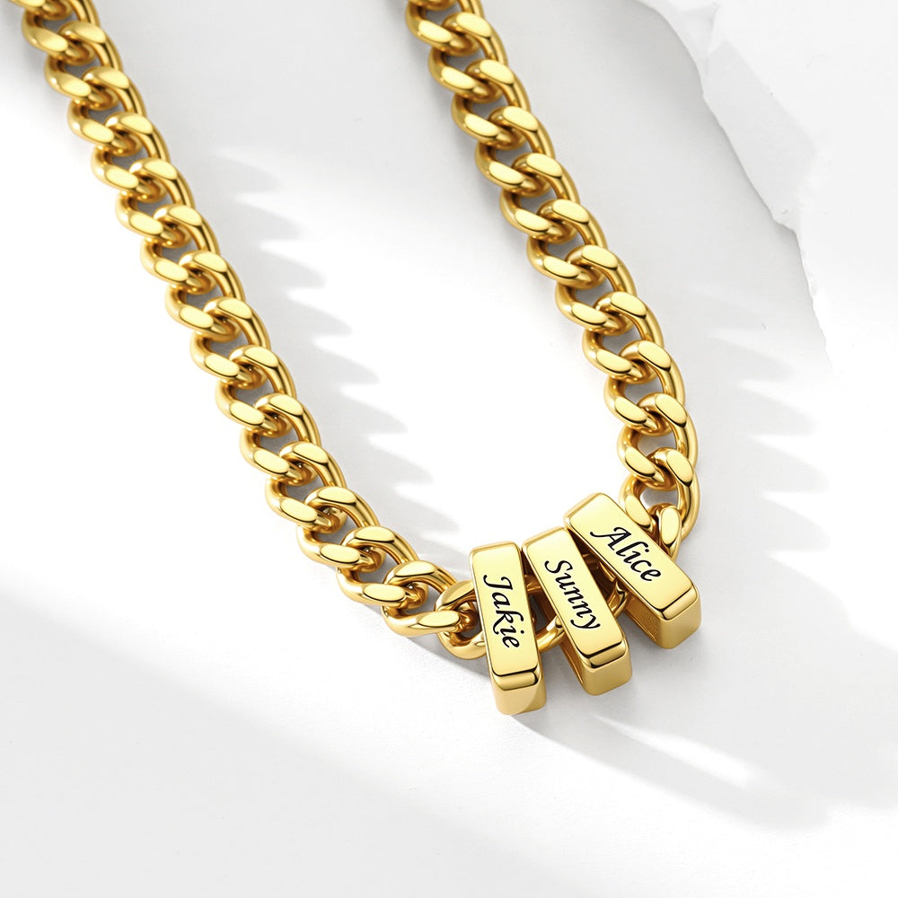 Gold Plated Engraved Charm Multi Name Cuban Link Necklace