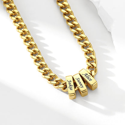 Gold Plated Engraved Charm Multi Name Cuban Link Necklace