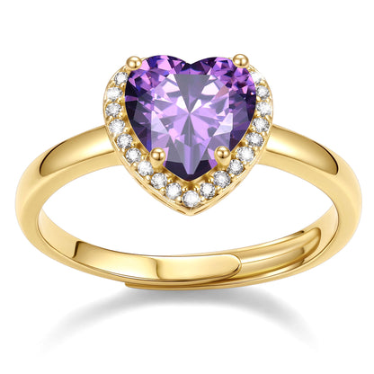 Gold Plated Heart HaloJunle Birthstone Promise Ring on a white background