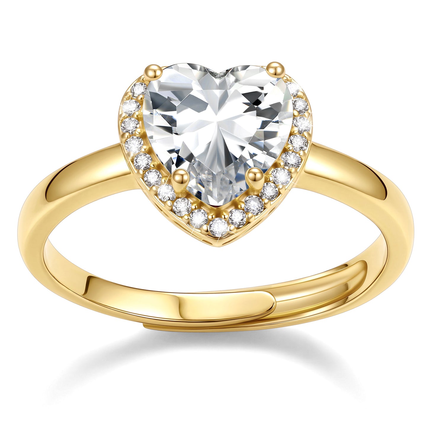 Gold Plated Heart Halo April Birthstone Promise Ring on a white background
