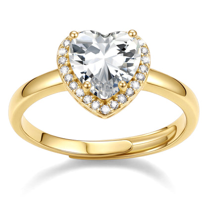 Gold Plated Heart Halo April Birthstone Promise Ring on a white background
