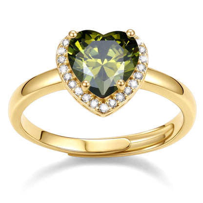 Gold Plated Heart Halo August Birthstone Promise Ring on a white background