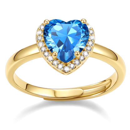Gold Plated Heart Halo December Birthstone Promise Ring on a white background