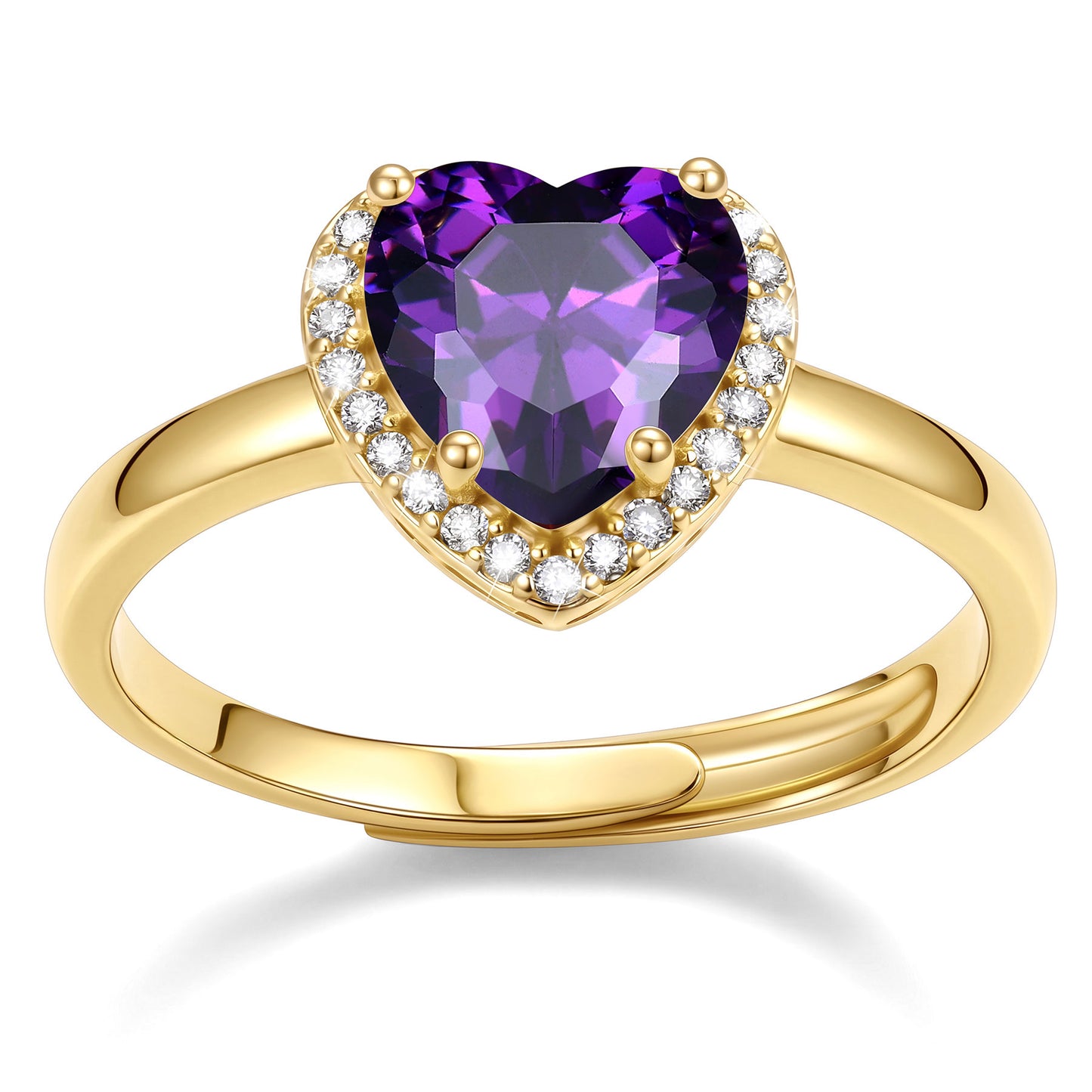 Gold Plated Heart Halo February Birthstone Promise Ring on a white background
