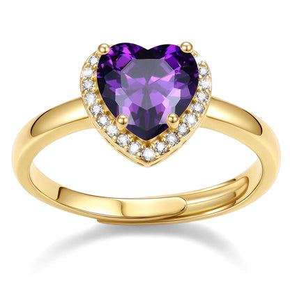 Gold Plated Heart Halo February Birthstone Promise Ring on a white background