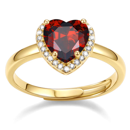 Gold Plated Heart Halo January Birthstone Promise Ring on a white background