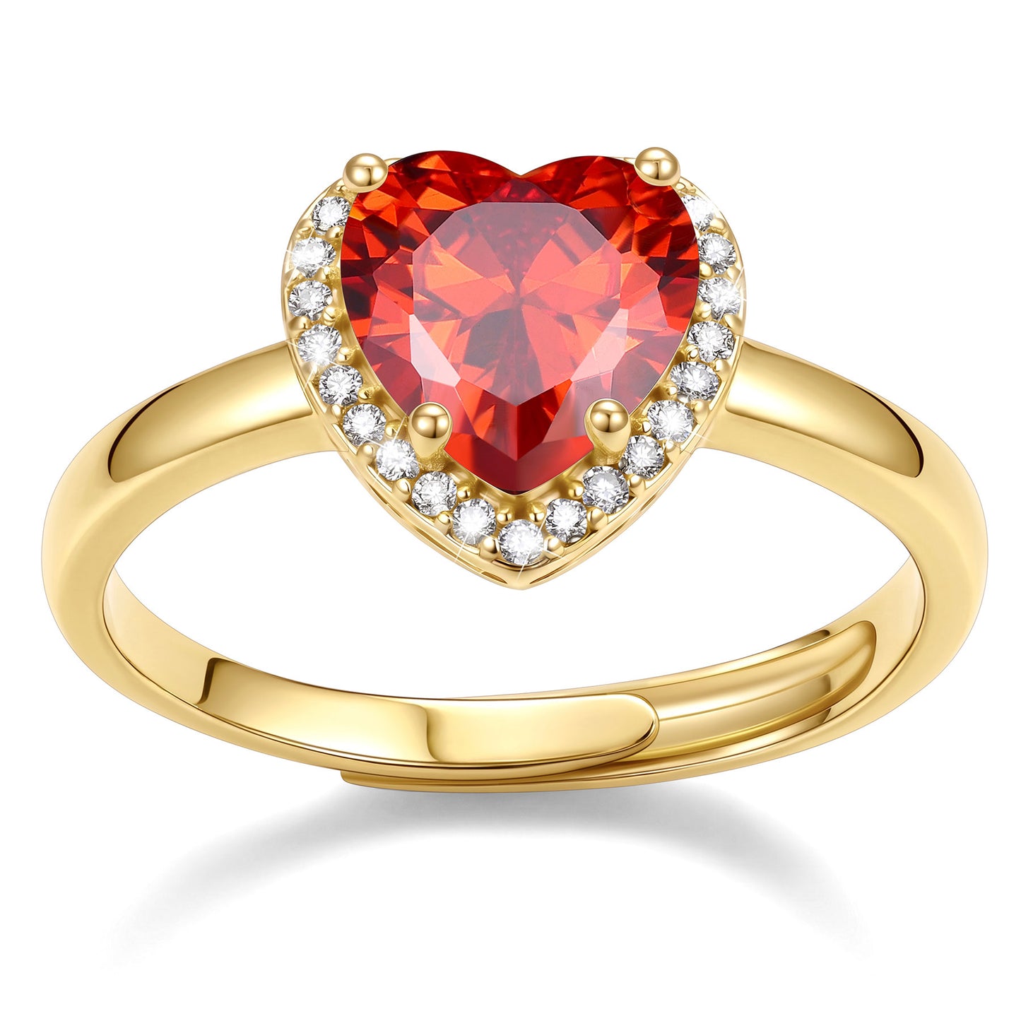 Gold Plated Heart Halo July Birthstone Promise Ring on a white background