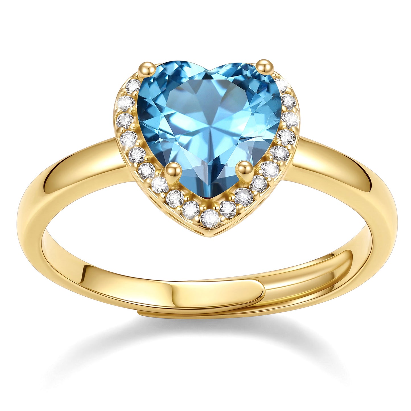 Gold Plated Heart Halo March Birthstone Promise Ring on a white background