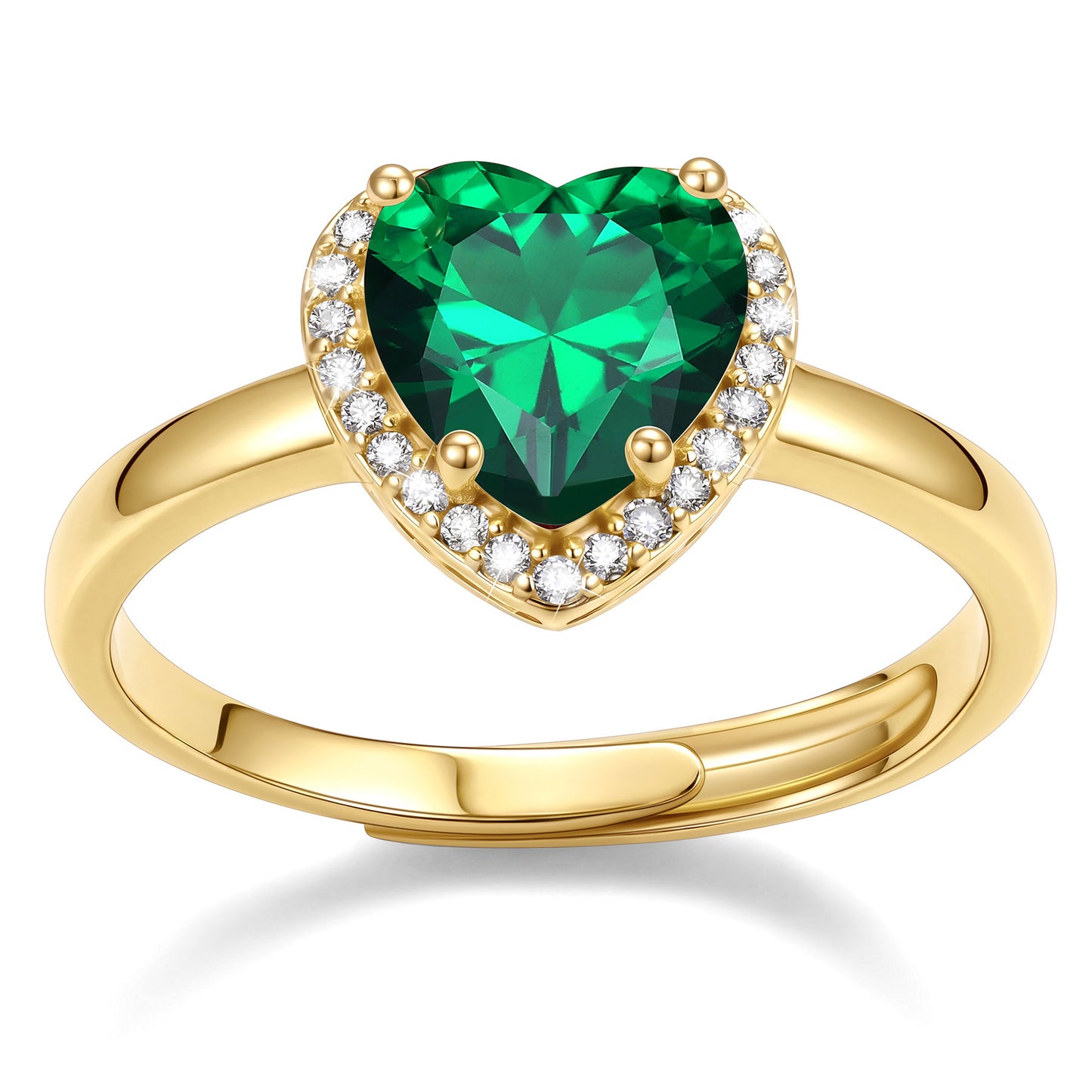 Gold Plated Heart Halo May Birthstone Promise Ring on a white background