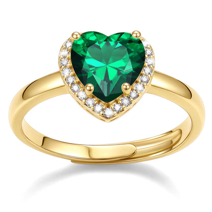 Gold Plated Heart Halo May Birthstone Promise Ring on a white background
