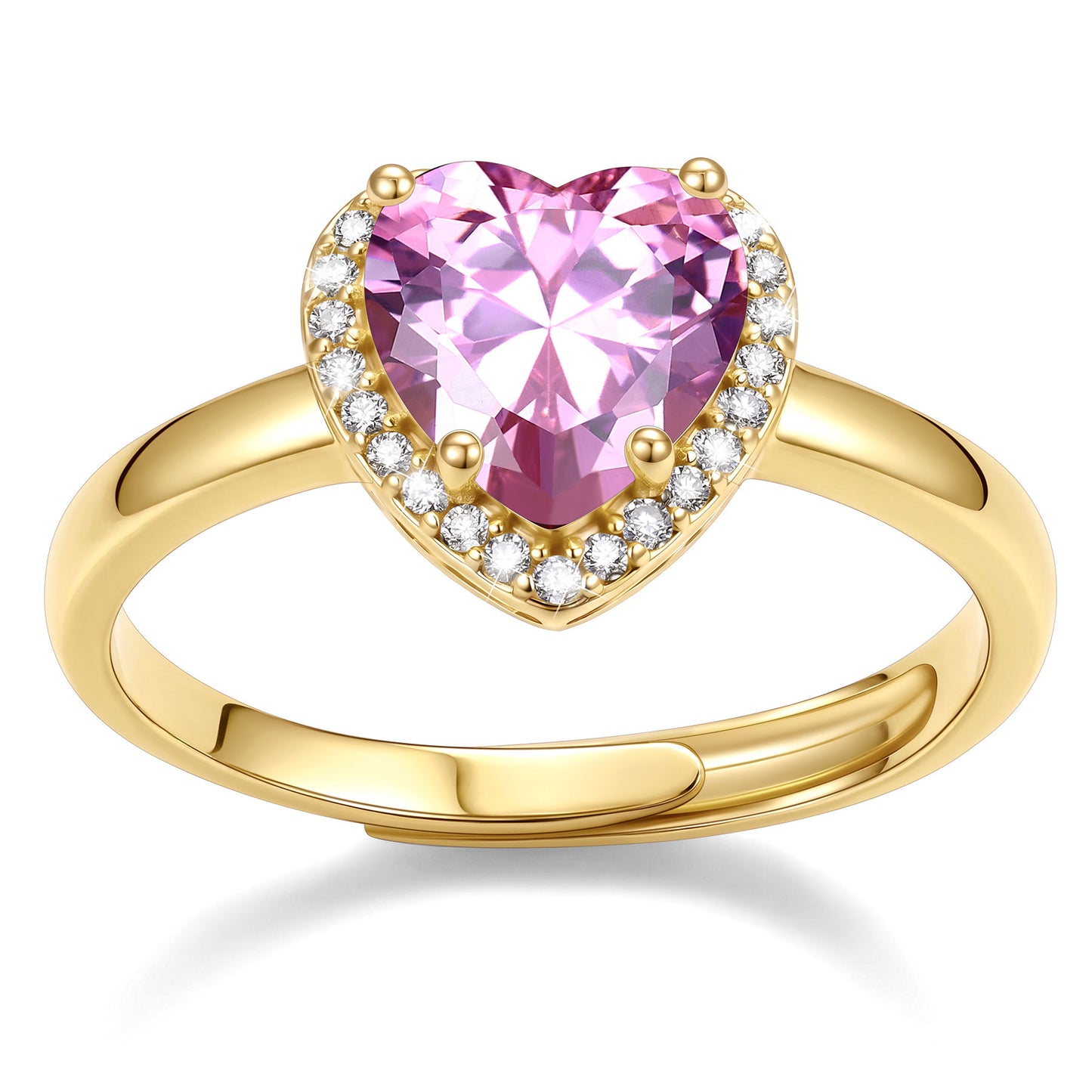 Gold Plated Heart Halo October Birthstone Promise Ring on a white background