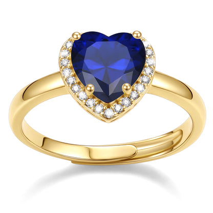 Gold Plated Heart Halo September Birthstone Promise Ring on a white background