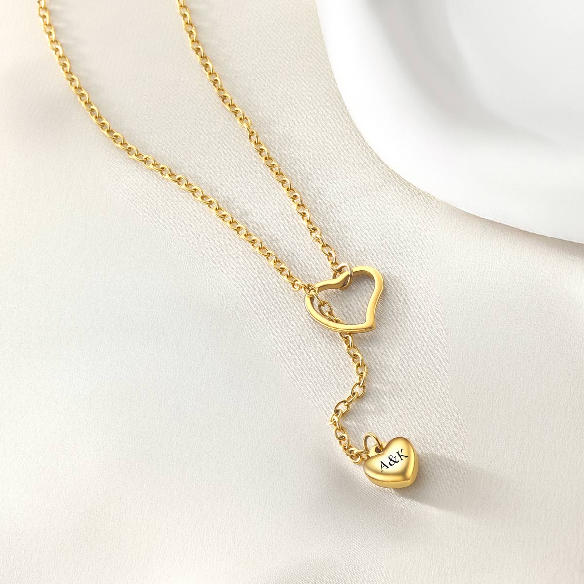 Gold Plated Heart Lariat Y Necklaces Adjustable Long Chain Necklace