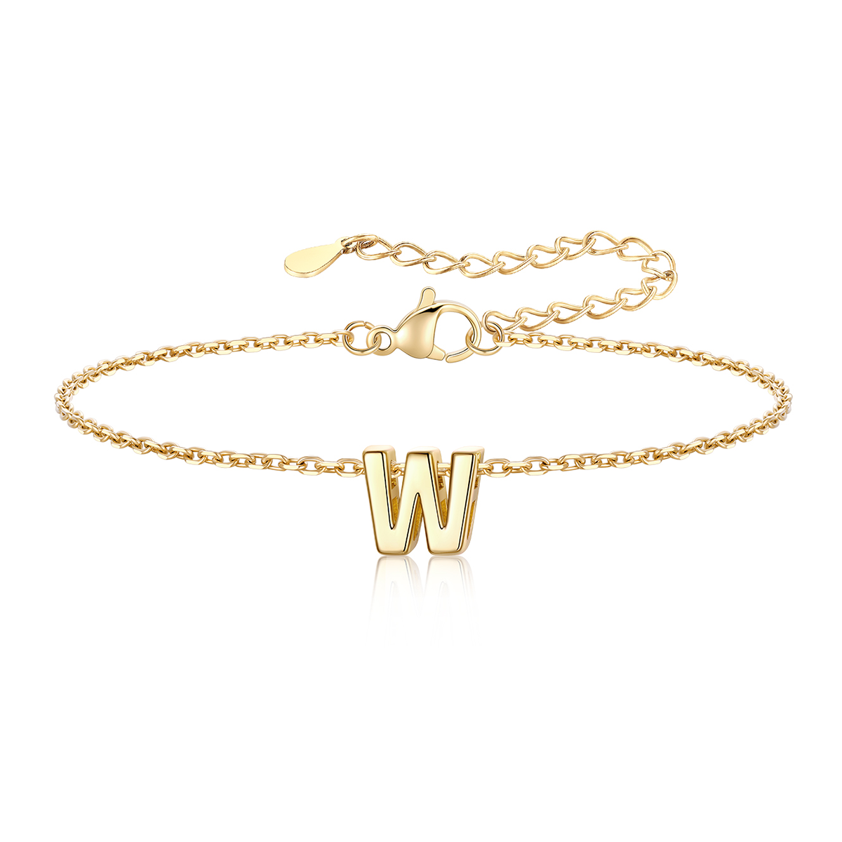 Gold Plated  Initial W Bracelet for Women