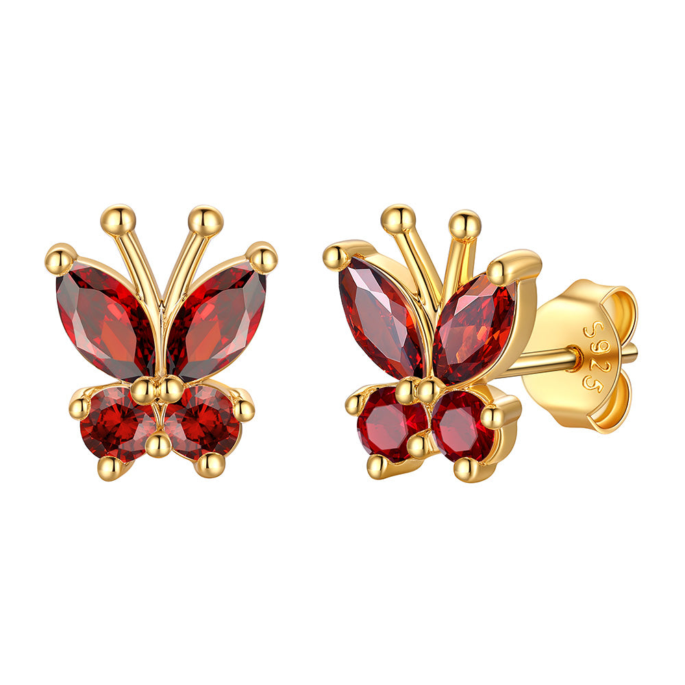 Gold Plated January Birthstone Butterfly Stud Earrings on white background