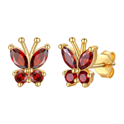 Gold Plated January Birthstone Butterfly Stud Earrings on white background